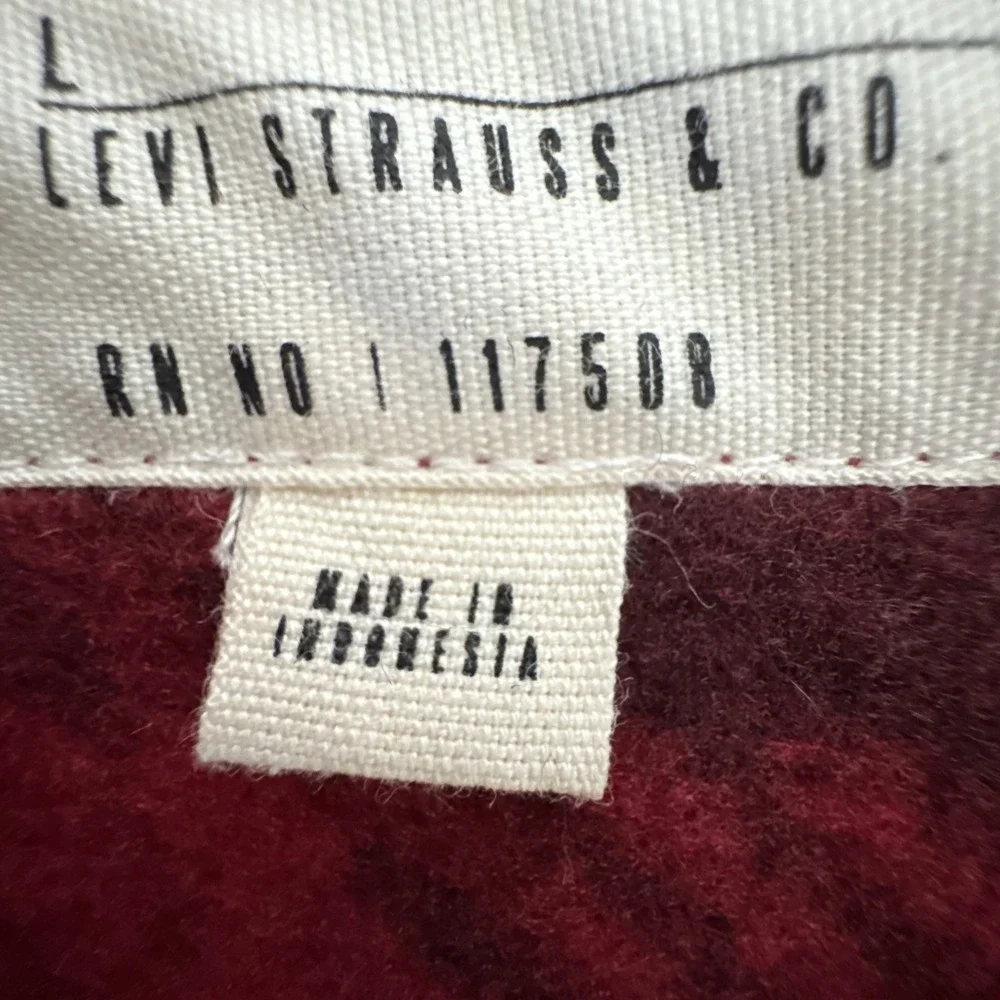 Levi's Buffalo Plaid Cardigan Mens L Red Black Excellent Shawl Collar Knit #927